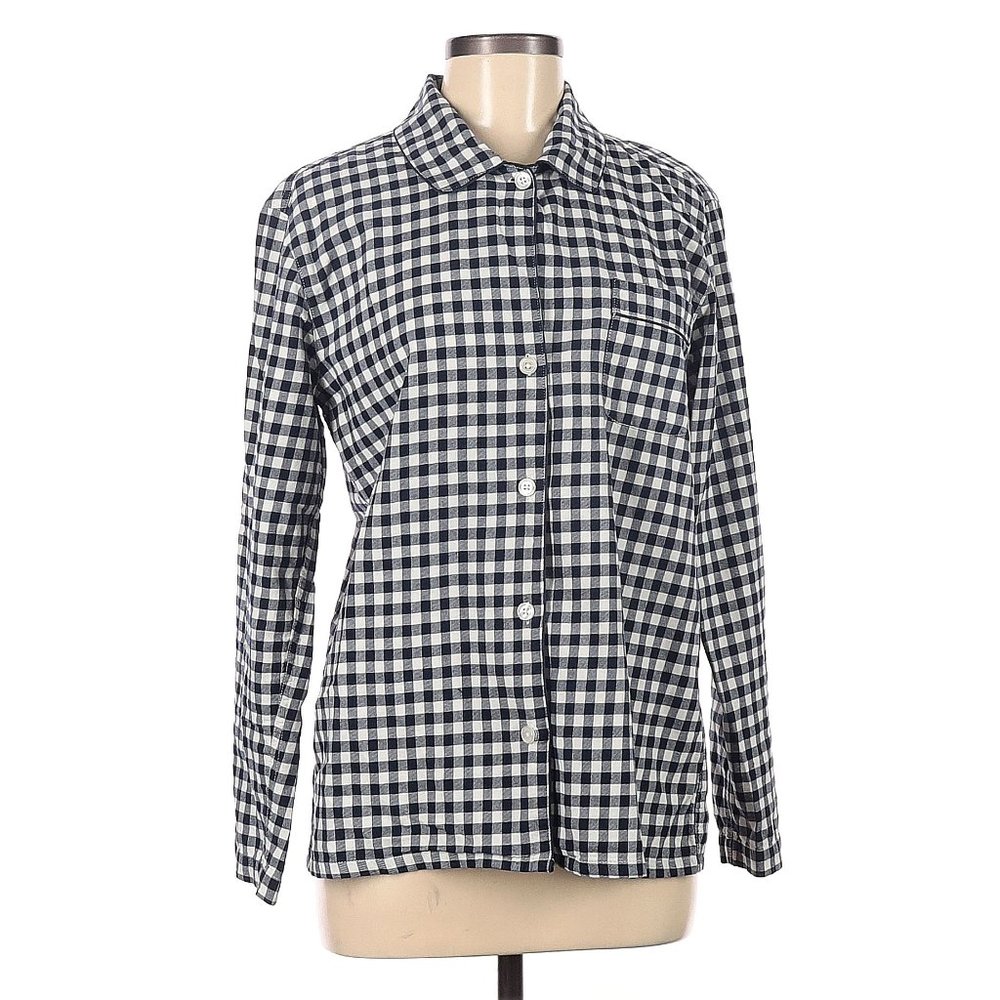 J.Crew Blue and White Collared Checkered Long Sleeve Button-Down Shirt - Size M